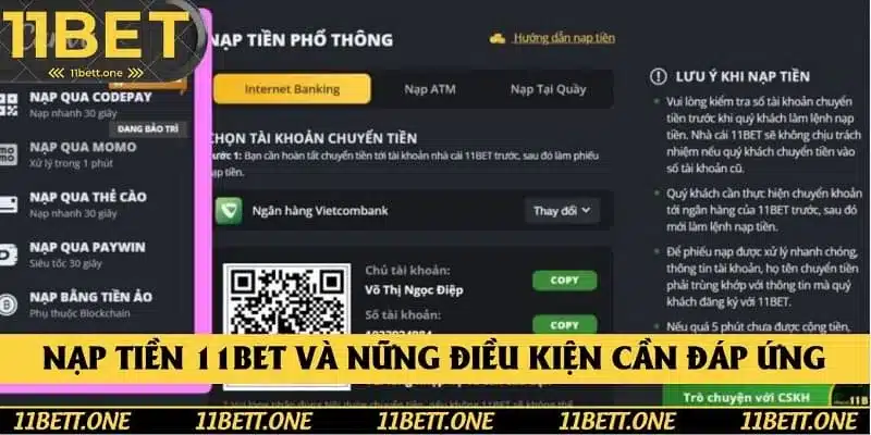 Nạp tiền 11Bet và những điều kiện cần đáp ứng